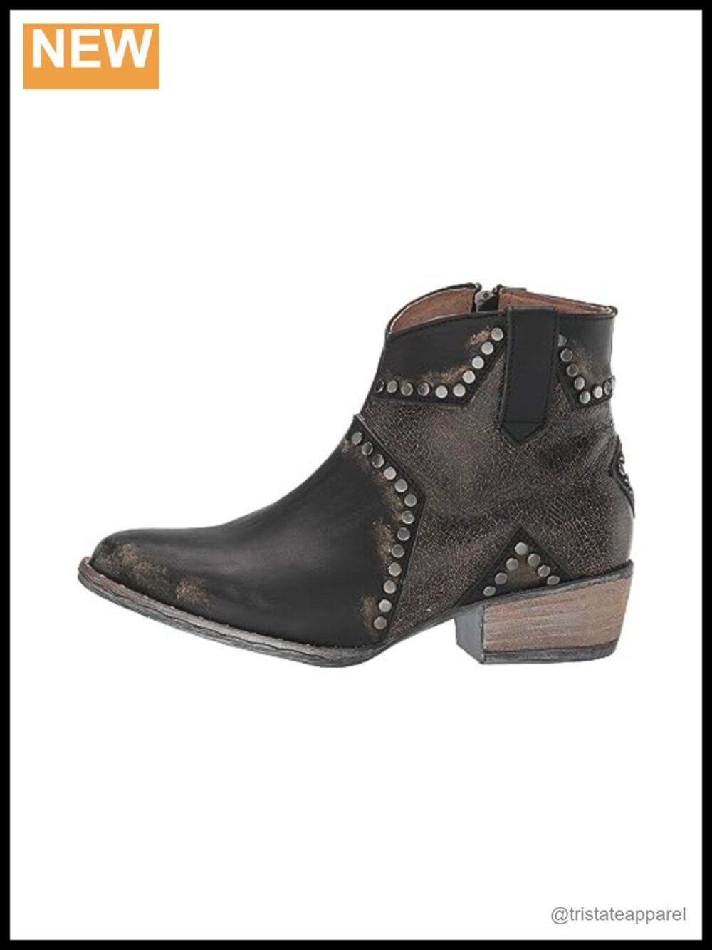 Corral Women's Western Ankle Boots Star Inlay & Studs Leather Round Toe Zip